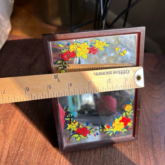 Vintage Yaps Mirror Music Box Love Story MCM Floral No Butterfly Brown Frame - Picture 9 of 9